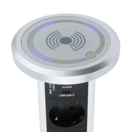 Automatikus kihúzható elektromos aljzat ASTRA SCHUKO 3x230V + 2xUSB A-C / Alumínium