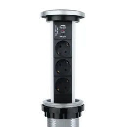 Automatikus kihúzható elektromos aljzat ASTRA SCHUKO 3x230V + 2xUSB A-C / Alumínium