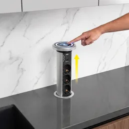 Automatikus kihúzható elektromos aljzat ASTRA SCHUKO 3x230V + 2xUSB A-C / Alumínium