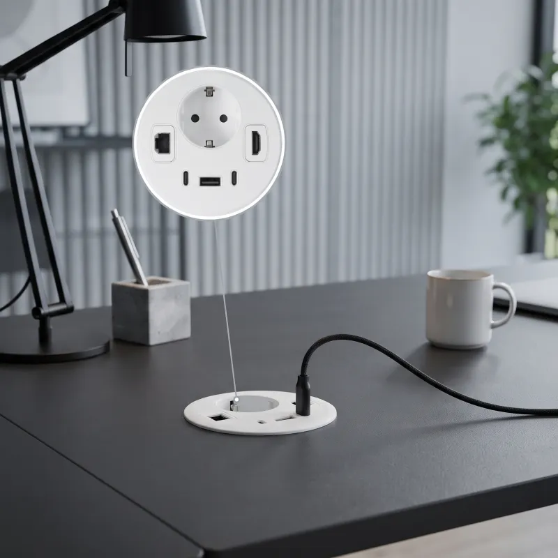 Irodai asztali beépíthető aljzat OFFICE SMART 80 SCHUKO 1x230V + USB A-C + HDMI + Rj45 / Fehér