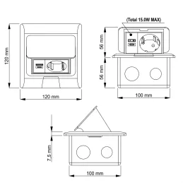 Padlóba süllyeszthető aljzat FLOOR LUX SCHUKO 1x230V + USB A-C / Fekete
