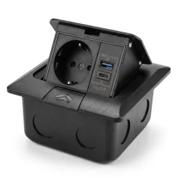Padlóba süllyeszthető aljzat FLOOR LUX SCHUKO 1x230V + USB A-C / Fekete