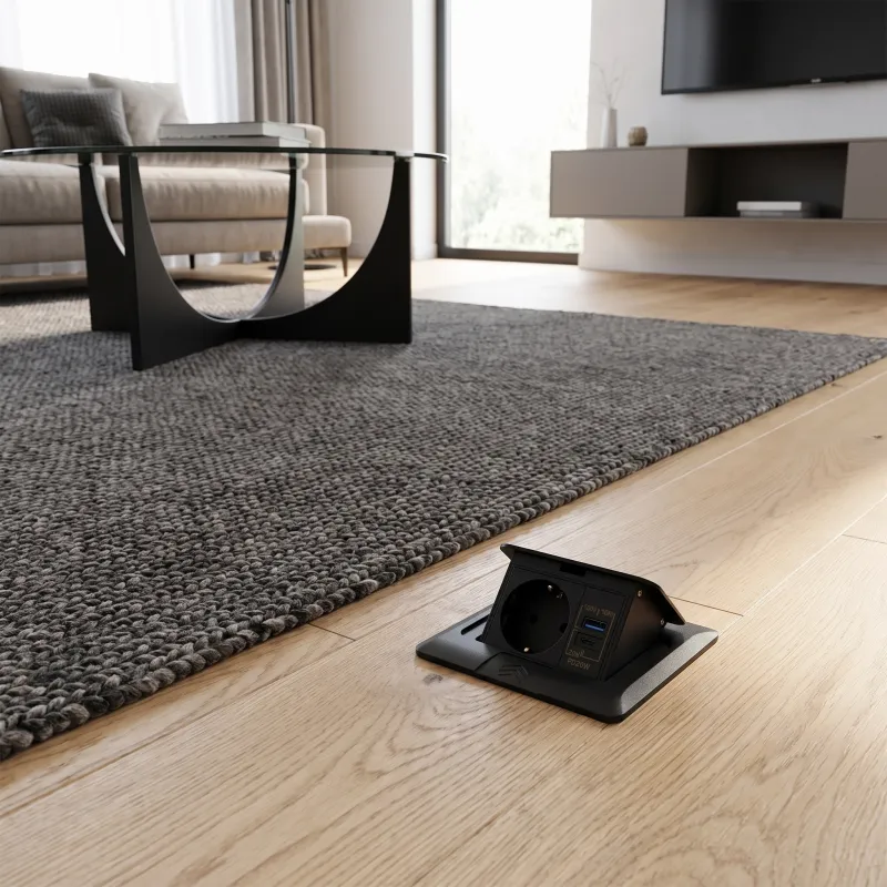 Padlóba süllyeszthető aljzat FLOOR LUX SCHUKO 1x230V + USB A-C / Fekete