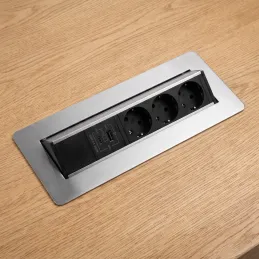 AMBIENTE SCHUKO billenő aljzat 3x230V + USB A-C / Rozsdamentes acél