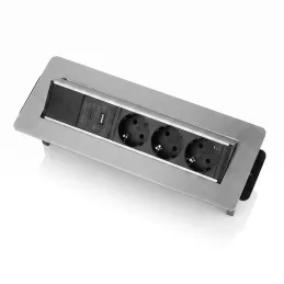 AMBIENTE SCHUKO billenő aljzat 3x230V + USB A-C / Rozsdamentes acél