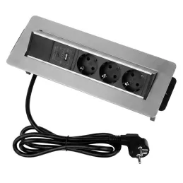 AMBIENTE SCHUKO billenő aljzat 3x230V + USB A-C / Rozsdamentes acél