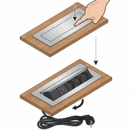 AMBIENTE SCHUKO billenő aljzat 3x230V + USB A-C / Rozsdamentes acél
