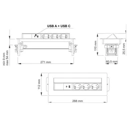 Billenő aljzat AMBIENTE SCHUKO 3x230V + USB A-C / Matt fekete