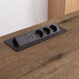 Billenő aljzat AMBIENTE SCHUKO 3x230V + USB A-C / Matt fekete