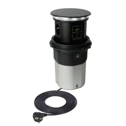 Automatikus kihúzható AMBIENTE SCHUKO aljzat 3x230V + USB A-C világítással és töltéssel / Fekete üveg