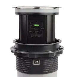 Automatikus kihúzható AMBIENTE SCHUKO aljzat 3x230V + USB A-C világítással és töltéssel / Fekete üveg