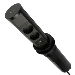 Kihúzható AVION SCHUKO 2x230V + USB A-C és indukciós töltéssel / Matt fekete