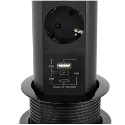 Kihúzható AVION SCHUKO 2x230V + USB A-C és indukciós töltéssel / Matt fekete