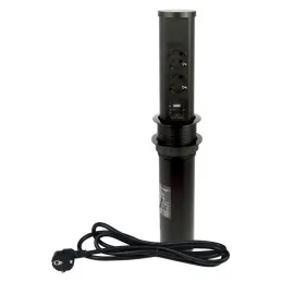 Kihúzható AVION SCHUKO 2x230V + USB A-C és indukciós töltéssel / Matt fekete