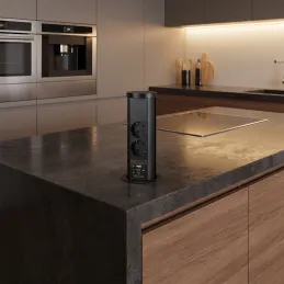 Kihúzható AVION SCHUKO 2x230V + USB A-C és indukciós töltéssel / Matt fekete