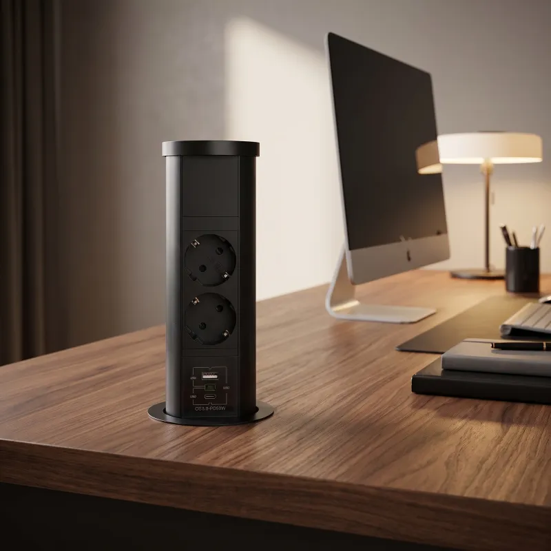 Kihúzható AVION SCHUKO 2x230V + USB A-C és indukciós töltéssel / Matt fekete