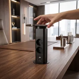 Kihúzható AVION SCHUKO 2x230V + USB A-C és indukciós töltéssel / Matt fekete