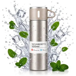Rozsdamentes termosz pohárral THERMIO 500 ml / Bézs