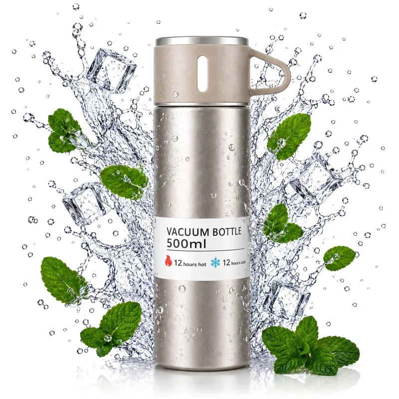 Rozsdamentes termosz pohárral THERMIO 500 ml / Bézs