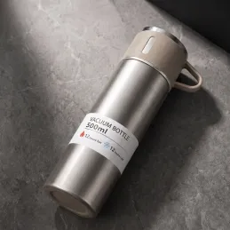 Rozsdamentes termosz pohárral THERMIO 500 ml / Bézs