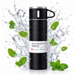 Rozsdamentes termosz pohárral THERMIO 500 ml / Fekete