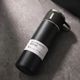 Rozsdamentes termosz pohárral THERMIO 500 ml / Fekete