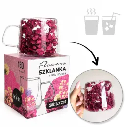 Termo bögre virágmintával FLOWER GLASS 180 ml / Piros