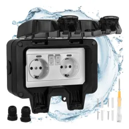 Kültéri elektromos aljzat GARDENIA SCHUKO 2x230V / Matt fekete