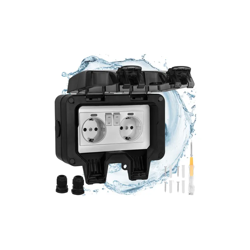 Kültéri elektromos aljzat GARDENIA SCHUKO 2x230V / Matt fekete
