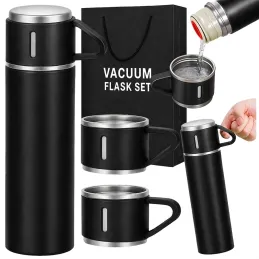 Dizájnos termosz 3 pohárral 400 ml / Fekete matt
