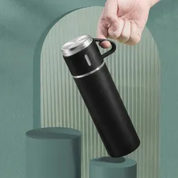 Dizájnos termosz 3 pohárral 400 ml / Fekete matt