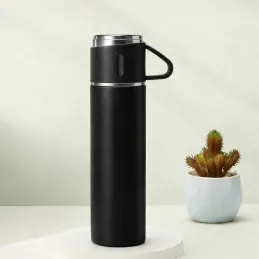 Dizájnos termosz 3 pohárral 400 ml / Fekete matt