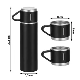 Dizájnos termosz 3 pohárral 400 ml / Fekete matt