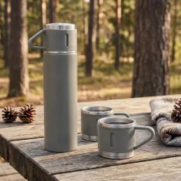 Dizájnos termosz 3 pohárral 400 ml / Szürke