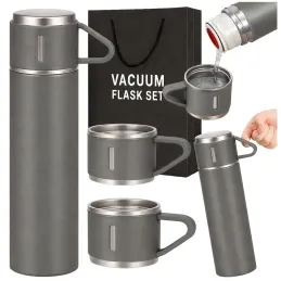 Dizájnos termosz 3 pohárral 400 ml / Szürke