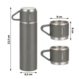 Dizájnos termosz 3 pohárral 400 ml / Szürke