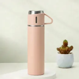Dizájnos termosz 3 pohárral 400 ml / Rózsaszín