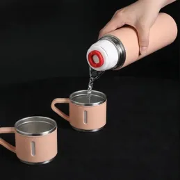 Dizájnos termosz 3 pohárral 400 ml / Rózsaszín