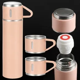 Dizájnos termosz 3 pohárral 400 ml / Rózsaszín