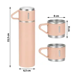 Dizájnos termosz 3 pohárral 400 ml / Rózsaszín