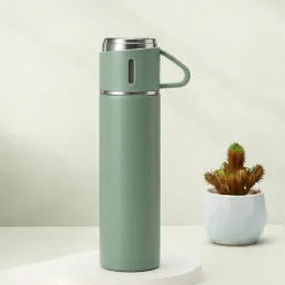 Dizájnos termosz 3 pohárral 400 ml / Zöld