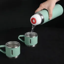 Dizájnos termosz 3 pohárral 400 ml / Zöld