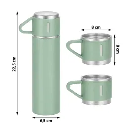 Dizájnos termosz 3 pohárral 400 ml / Zöld